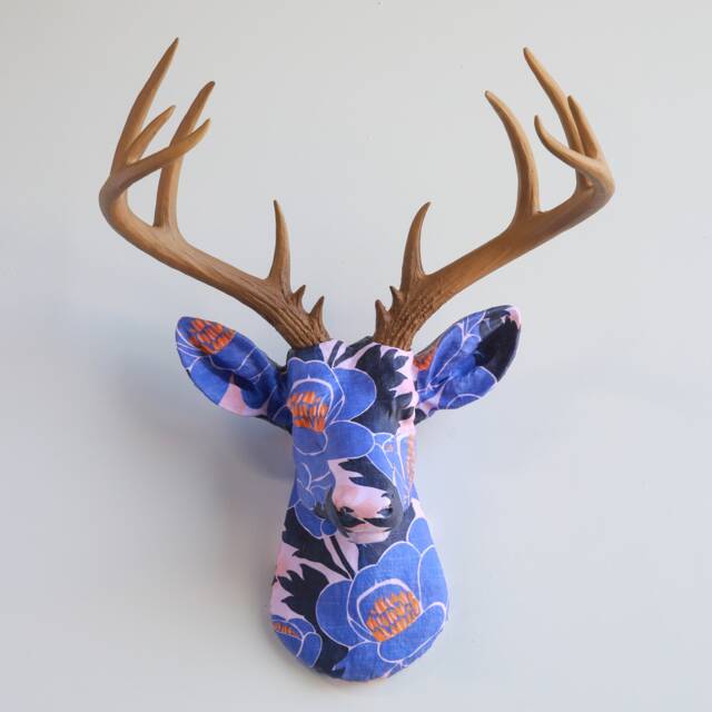Faux Taxidermy Deer Head Fabric Wall Mount - Decor Very Peri Poppies Fad5700/Fad5723 - image 1
