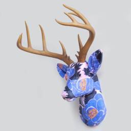Faux Taxidermy Deer Head Fabric Wall Mount - Decor Very Peri Poppies Fad5700/Fad5723 - thumbnail 2