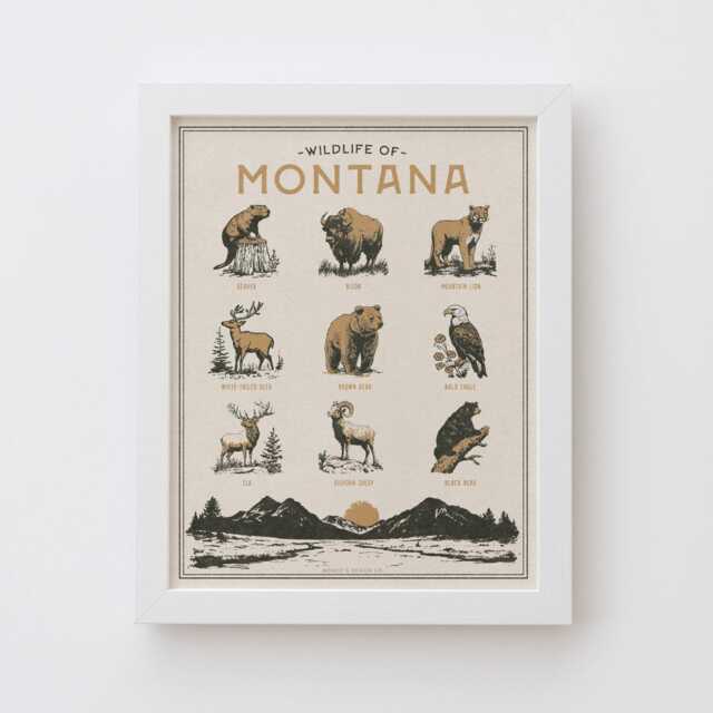 Montana Wildlife Wall Art Print - Vintage Animal Poster Design, Archival Quality Matte Fine Art Print. Outdoor, Wilderness State Gift - image 1