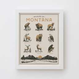 Montana Wildlife Wall Art Print - Vintage Animal Poster Design, Archival Quality Matte Fine Art Print. Outdoor, Wilderness State Gift - thumbnail 1