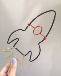 Wire Rocket Spaceship Wall Decor Shelf Sign Girl Boy Nursery Shelfie Space Theme Kids Room - thumbnail 1