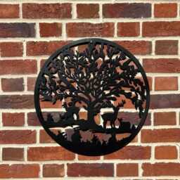 Black Woodland Tree Of Life Metal Garden Outdoor Wall Art Plaque 50cm Diameter - thumbnail 4