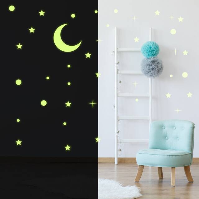 Glowing Ceiling Stickers- Starry Sky Wall Decal - Glow in The Dark Stars Crescent Sticker Moonlight Luminescent Mural - image 1