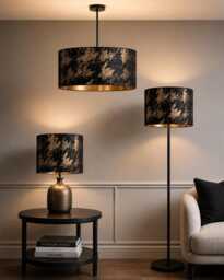 New Exclusive Handmade Black Gold Foiled Velvet Drum Lamp Shade Pendant Light All Shapes Sizes Available - thumbnail 1