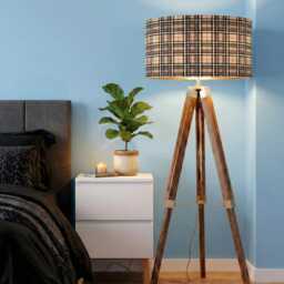 Handmade By Order Luxury Beige Brown Tartan Pattern On Velvet Fabric Drum Lamp Shade Pendant Light All Shapes & Sizes Available - thumbnail 2