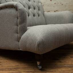 Handmade 2 Seater Warm Grey Herringbone Wool Low Chesterfield Sofa - thumbnail 4