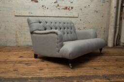Handmade 2 Seater Warm Grey Herringbone Wool Low Chesterfield Sofa
