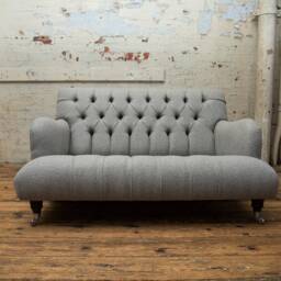 Handmade 2 Seater Warm Grey Herringbone Wool Low Chesterfield Sofa - thumbnail 2