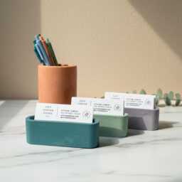 Personalized Modern Concrete Business Card Holder - Minimalist Desk Accessory Custom Office Decor - thumbnail 2