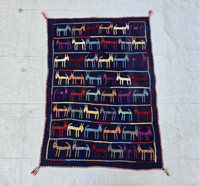 Handmade Navy Blue Donkey Kilim Rug, Colorful Afghan Wool Tribal Art - 2.6x3.6 Ft - image 1