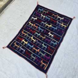 Handmade Navy Blue Donkey Kilim Rug, Colorful Afghan Wool Tribal Art - 2.6x3.6 Ft - thumbnail 2