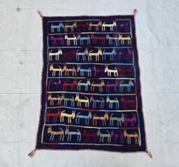 Handmade Navy Blue Donkey Kilim Rug, Colorful Afghan Wool Tribal Art - 2.6x3.6 Ft - thumbnail 1