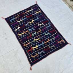 Handmade Navy Blue Donkey Kilim Rug, Colorful Afghan Wool Tribal Art - 2.6x3.6 Ft - thumbnail 3