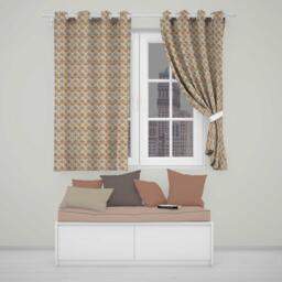 Vintage Blue Beige Ceramic Tile Floral Pattern Seamless Readymade Eyelet Ring Top Thermal 100% Blackout Curtains