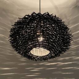 Handmade Black Rattan Bird Nest Pendant Light, Rustic Lighting - thumbnail 2