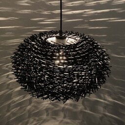 Handmade Black Rattan Bird Nest Pendant Light, Rustic Lighting - thumbnail 3