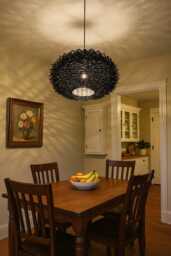 Handmade Black Rattan Bird Nest Pendant Light, Rustic Lighting - thumbnail 1