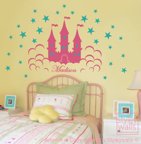 Castle Wall Decal, Fairy Princess Personalized Decal For Girls, Sticker Nursery Baby Room Decor Art - image 1