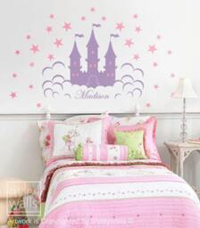 Castle Wall Decal, Fairy Princess Personalized Decal For Girls, Sticker Nursery Baby Room Decor Art - thumbnail 2
