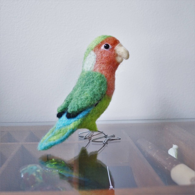 Mr. Peach Faced Lovebird, Needle Felted Bird Art Fiber Sculpture - image 1