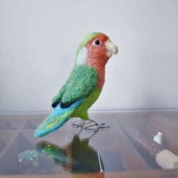 Mr. Peach Faced Lovebird, Needle Felted Bird Art Fiber Sculpture - thumbnail 1