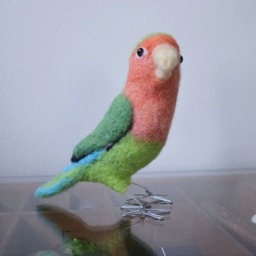 Mr. Peach Faced Lovebird, Needle Felted Bird Art Fiber Sculpture - thumbnail 2