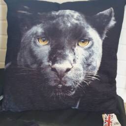 Luxury Panther Cushion Black Velvet & Chenille Big Cat Print Extra Large 21 - thumbnail 2
