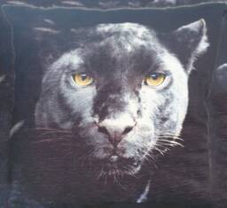 Luxury Panther Cushion Black Velvet & Chenille Big Cat Print Extra Large 21 - thumbnail 1