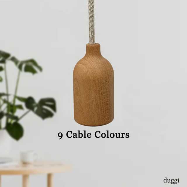 Plug in Pendant Light - Wood Hanging Fabric Cable Cord & Modern E27 Wooden Oak Finish Lamp Holder Unique Reading, Ambient Mood Lighting - image 1