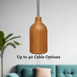 Plug in Pendant Light - Wood Hanging Fabric Cable Wall Cord & Modern E27 Wooden Oak Finish Lamp Holder Reading, Ambient Mood Lighting