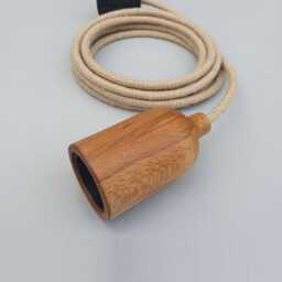 Plug in Pendant Light - Wood Hanging Fabric Cable Cord & Modern E27 Wooden Oak Finish Lamp Holder Unique Reading, Ambient Mood Lighting - thumbnail 2