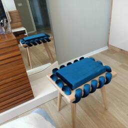 Ottoman Stool in Turquoise Cross Wavy Velvet Fabric, Stool, Living Room Design Stool, Office Furniture, Birthday Gift, Woven Chair - thumbnail 2