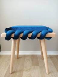 Ottoman Stool in Turquoise Cross Wavy Velvet Fabric, Stool, Living Room Design Stool, Office Furniture, Birthday Gift, Woven Chair