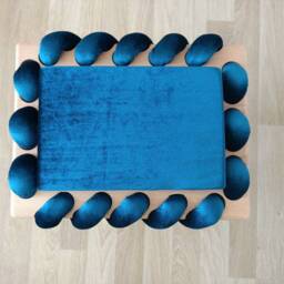 Ottoman Stool in Turquoise Cross Wavy Velvet Fabric, Stool, Living Room Design Stool, Office Furniture, Birthday Gift, Woven Chair - thumbnail 3