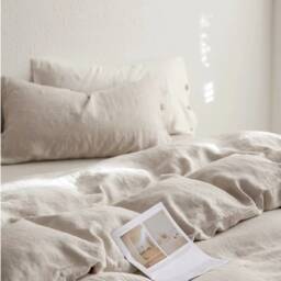 Linen Bedding Set With Coconut Button. Natural King, Queen Duvet Cover Set, 3 Piece Washed Linen Bedding Set Includes 2 Pillowcases - thumbnail 2