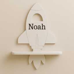 Personalized Space Rocket Shelf, White Wood Nursery Decor - thumbnail 2