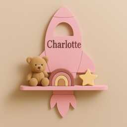 Personalized Space Rocket Shelf, White Wood Nursery Decor - thumbnail 4