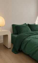 Forest Green Waffle 100% Cotton Duvet Cover Set