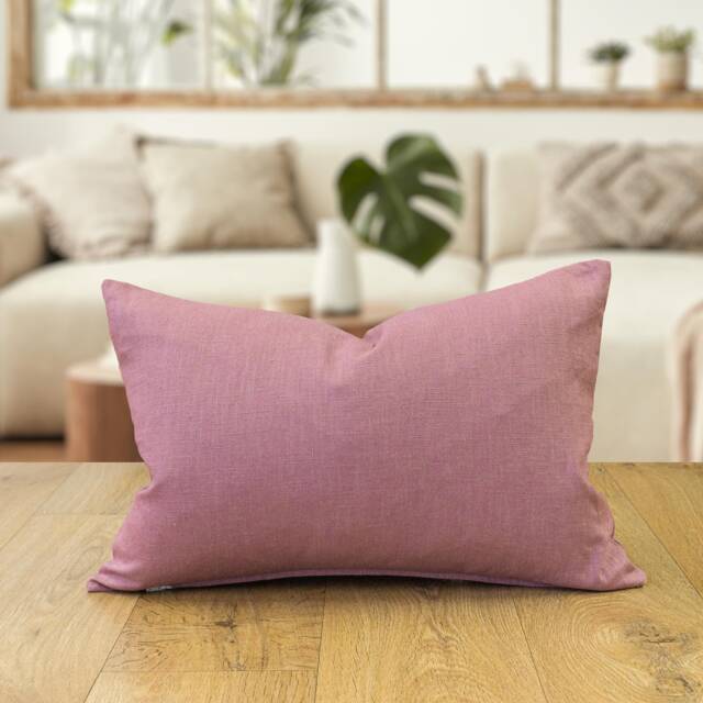 100% Linen Boudoir Cushion Cover. Plain Blush Pink Cover - Perfect For Modern & Minimalistic Styles. 17x12