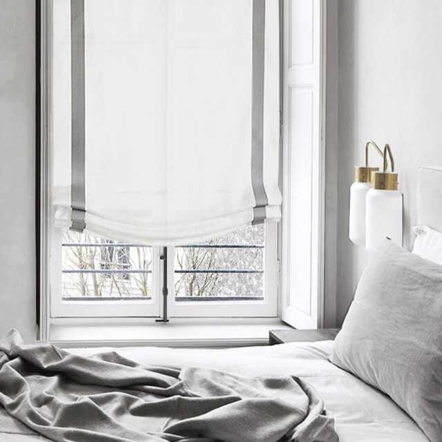 Grey Border White 100% Natural Linen Custom Made Relaxed Roman Shade, Cl1010 - image 1