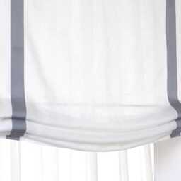 Grey Border White 100% Natural Linen Custom Made Relaxed Roman Shade, Cl1010 - thumbnail 2