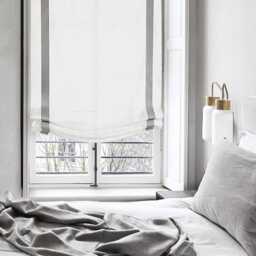 Grey Border White 100% Natural Linen Custom Made Relaxed Roman Shade, Cl1010 - thumbnail 1