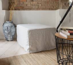Linen Ottoman Slipcover - Custom Square Pouf Cover Without The Bottom Natural Foot Stool Case Eco-Friendly For Home