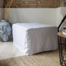 Linen Ottoman Slipcover - Custom Square Pouf Cover Without The Bottom Natural Foot Stool Case Eco-Friendly For Home - thumbnail 2