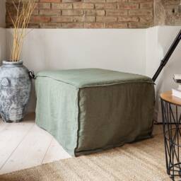 Linen Ottoman Slipcover - Custom Square Pouf Cover Without The Bottom Natural Foot Stool Case Eco-Friendly For Home - thumbnail 3