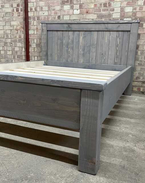 Grey Wash Reclaimed Wood Bed Frame Chunky Rustic Pine - image 1