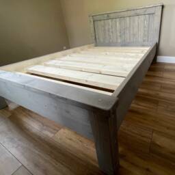 Grey Wash Reclaimed Wood Bed Frame Chunky Rustic Pine - thumbnail 3