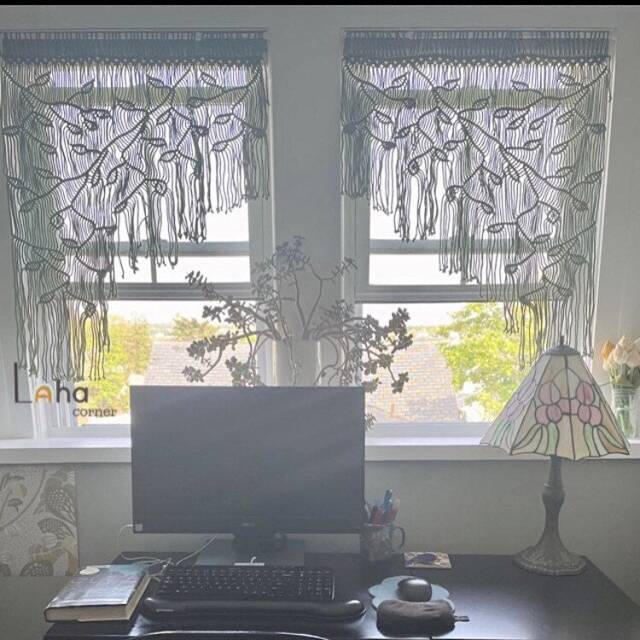 Leaf Macrame Curtain, Bohemian Window Covering, Home Decor - image 1