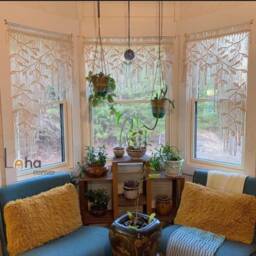 Leaf Macrame Curtain, Bohemian Window Covering, Home Decor - thumbnail 2