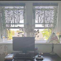 Leaf Macrame Curtain, Bohemian Window Covering, Home Decor - thumbnail 1